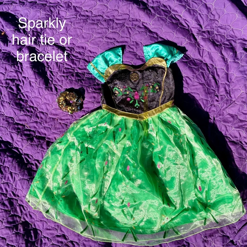 Princess Anna Dress Costume Girls 4 5 yr Frozen Halloween Gold Nordic Size 110